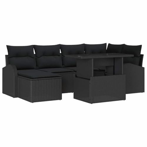 vidaXL Trädgårdsoffset 7 st Svart Poly rattan