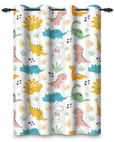 ggaimwf 107x160cm Cortina con Ojales de Dinosaurios Dibujos Animados Dormitorio Infantil Lindo Dinosaurio Hierba Biombos Opacos Cortinas para Ventanas Niños niñas Juegos Sala Estar,1 Panel Individual