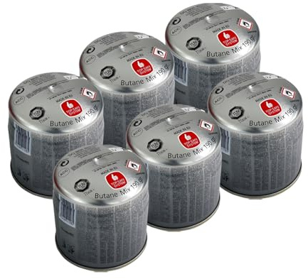 DAIMANN - Cartuccia Gas 190g Monouso Compatibile con Fornello a Gas da Campeggio e Bruciatori Portatili - Set da 6 - Miscela Propano Butano per Gas Campeggio, con Valvola di Sicurezza