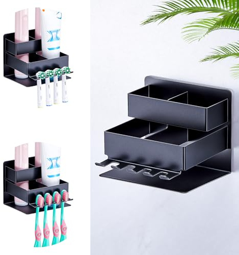 WAYASI Soporte de Pared para Cepillo de Dientes eléctrico, sin Necesidad de taladrar, Soporte para Cabezal de Cepillo de Dientes, Soporte de Almacenamiento para Cepillo de Dientes (Negro)