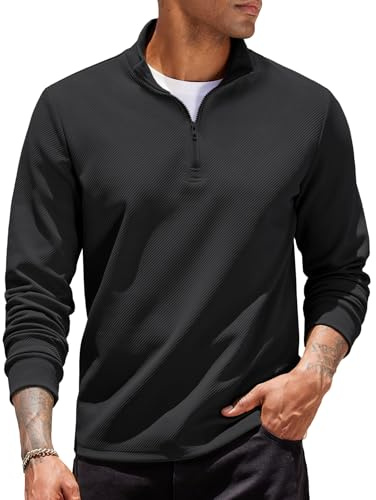 COOFANDY Sweatshirt för män med dragkedja, troyer pullover, ståkrage, tröjor utan huva, dragkedja, pullover, långärmad, svart, M
