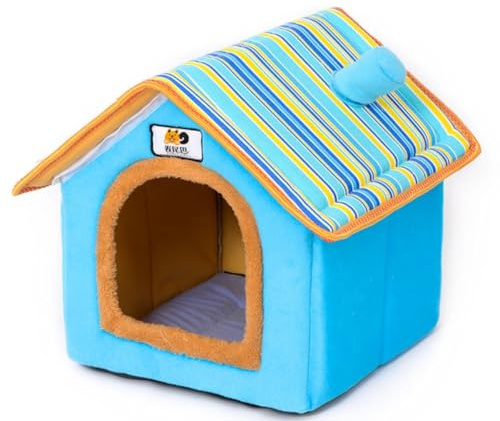 Dog House Cute Indoor Puppy Cave Cat Nest with Removable and Washable Cushion Plush Kennel Pet Bed