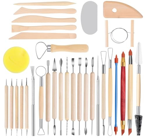 xolear 33 Pieces Modeling Tools, Ceramic Tools | Modeling Tool Set, with a Storage Bag for DIY Art Crafts, Sculpture, Beginner, Töpfer, Clay Tools