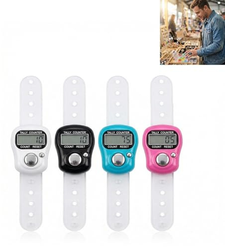 Elektronische Fingerzähler 4er Set +50 Strickmaschenmarkierer - LCD-Display Verstellbare Ringe - Haltbar Benutzerfreundlich