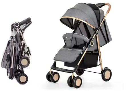 Rexhan Lightweight Folding Baby Pram, Foldable Travel Pushchair, Compact Baby Stroller, Baby Buggy, Birth to 22 KG, Fully Reclining, Basket, Adjustable Back, Smooth Swivel Wheels