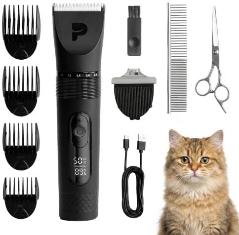 Peluvio Nikos Cortapelo Gato Cuidado Silencioso Inalambrico Maquina de Cortar pelo Recortadora Para Gato Con Cuerpo De Aluminio, Cuchilla De Ceramica y Acero, IPX7, 0,8-1,8 mm, 5 niveles de velocidad