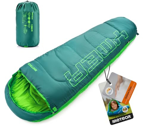 Saco Dormir Tipo Momia con Capucha - para Niños en Viaje Camping Funda vivac Festival Hotel Portátil con Saco de Compresion YMER ((130 + 25) x 60/40 cm, Verde Oscuro/Verde)