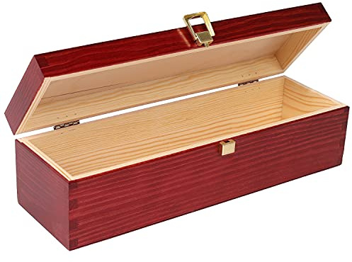 Creative Deco Burgundy Wooden Wine Box with Clasp | 1 Bottle | 35.1x11x10cm (+- 1 cm)| Natural Wood Wine Holder Bottle Easter Storage Box Vintage Chest | Presentation Box
