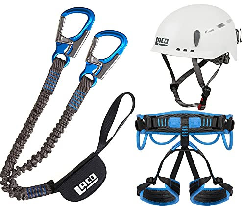 LACD Klettersteigset Pro EVO 3.0 blue + Klettergurt Start 2.0 Größe M + Helm Protector 2.0 white