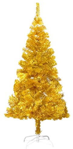 vidaXL Árbol de Navidad Artificial con Soporte Decoración Navideña Vacaciones Estable Interior Exterior Fiesta Decorativa Dorado Pet 210 cm