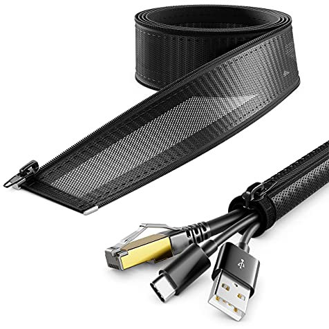 deleyCON 1,5m Kabelschlauch mit Reißverschluss 15mm Durchmesser Kabelmanagement Kabelkanal Kabelschutz Robuster Nylon Kabelmantel Haushalt Büro Schreibtisch Schwarz