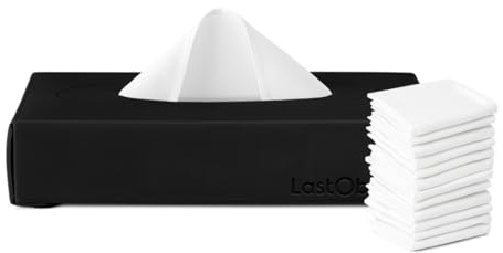 LastTissue® Scatola di fazzoletti di cotone riutilizzabili | Fazzoletti per il viso e da taschino per uomo e donna – Fazzoletti per il viso lavabili con scatola portaoggetti - Nera