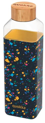 Quokka STORM NEO TERRAZZO | BOUTEILLE EN VERRE CARRÉE AVEC COUVERCLE EN SILICONE 700 ML