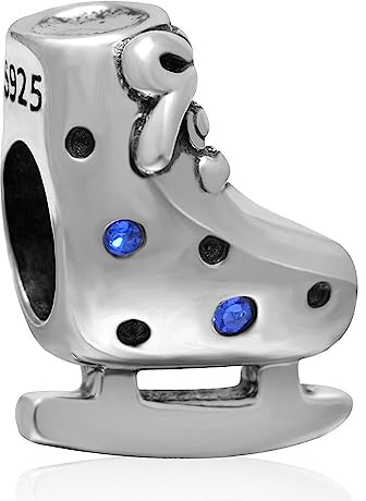 Rollschuhe Schuh Charms passen Pandora Sport Armband, 925 Sterling Silber Schlittschuh Perlen mit Kristall, Skistiefel Charm Geschenke für Weihnachten/Beste Freunde/Abschluss