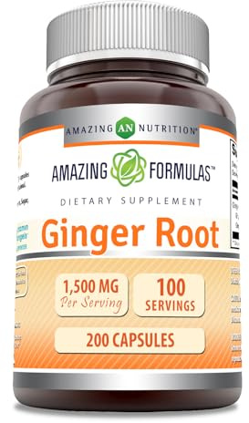 Amazing Formulas Ginger Root 4:1 Supplement | 1500 Mg Per Serving | Capsules Supplement | Non-GMO | Gluten Free | Made in USA (1 Pack | 200 Count)