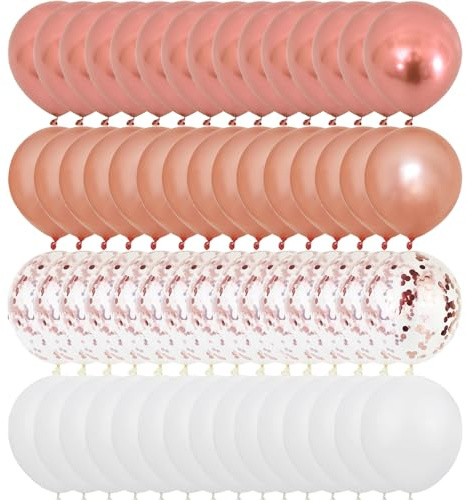 Metallic Rose Gold Balloons - 60pcs Rose Gold & White, 12in Confetti for Party