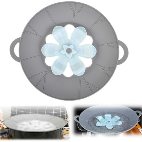 Spill Stopper Lid Cover, Boil Over Spill Stopper, Silicone Spill stopper for Pans and Pots Boil Over Safeguard, Multi-Function Kitchen Tool (Grey, Ф26cm)