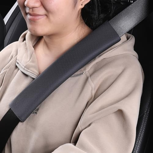POKSRI 1P Genuine Cowhide Leather seat Belt Cover pad,car Seatbelt Covers Strap Shoulder Cushion for Driver Accessories,Backpack, Shoulder Bag (Black)