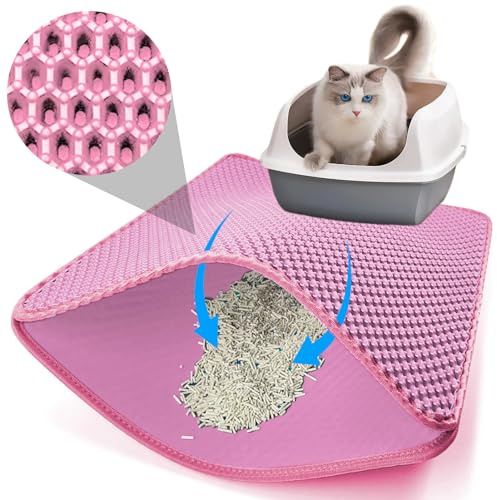 Pasdrucn 45x60CM Katzenklo Matte, Katzen Zubehör, Katzenstreu Matte, Cat Toilet Matte, Waben Design Katzenmatte Katzenklo, Katzenteppich, Katzenklo Matte Groß XXL, Katzentoiletten & Zubehör (Rosa)
