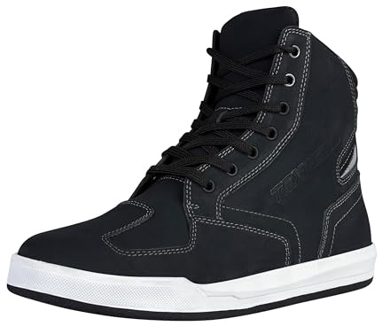 Texpeed Bottes De Moto Pour Hommes Homologuées - Chaussures De Motard En Cuir De Protection - Bleu Gris - Courte longueur - Taille 43 EU