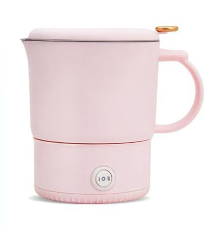 Suafif Hervidor Eléctrico Plegable, Mini Hervidor de Viaje de 800 Ml, Hervidor de Camping de Acero Inoxidable 304, con Control de Temperatura de 2 Niveles y Apagado Automático, 700 W,Pink
