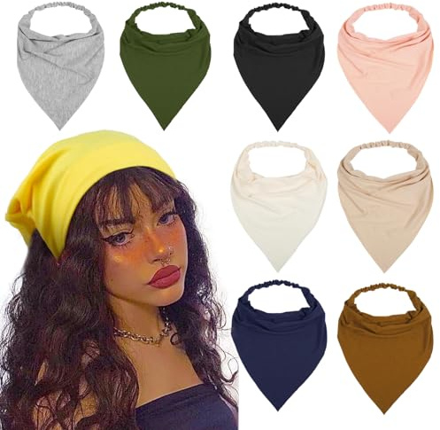 WOVOWOVO 8 Pcs Hair Scarf Headband for Women Girls Non Slip Elastic Boho Triangle Head Scarf Bandana