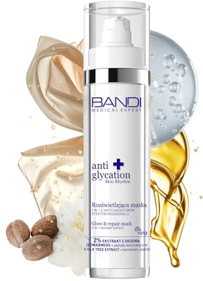 Bandi Glow Repair Ansiktsmask 2-i-1 Ljusnande Återfuktande Anti-Aging Regenerera Trött Hud Silkesextrakt Peptider Intensiv Behandling Dag och Natt
