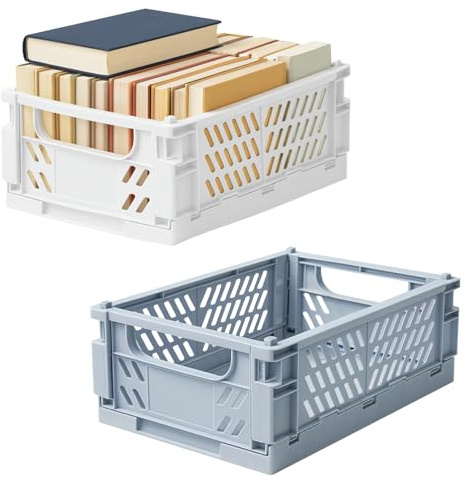 kaiyaya 2 piezas cajas plegables grandes, 25×16×10cm cestas plegables de almacenamiento de plástico, cajas plegables portátiles, caja de almacenamiento plegable adecuada para