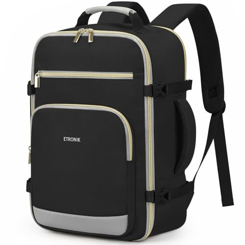ETRONIK Ryanair Cabin Bags 40x30x20, 24L Underseat Travel Backpack Cabin Size Hand Luggage Bag with Side Pocket, 15 Inch Laptop Backpack, Waterproof Carry On Bag for Wizz Air, Easyjet, Black