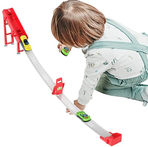 Racing katapult spår för barn: metall tröghetsbilset, robust lanseringsramp med DIY-komponenter, enkel konstruktionsträning, spännande pis-kit