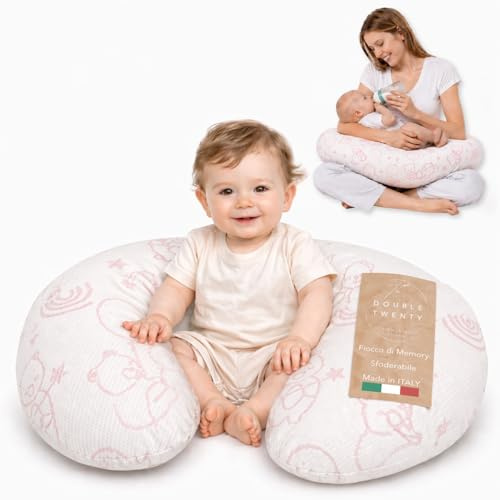 The Double Twenty Cuscino Allattamento in Fiocco di Memory Foam – Federa Ipoallergenica Sfoderabile – Supporto Ergonomico Morbido e Avvolgente, Certificato OEKO-TEX e Made in Italy