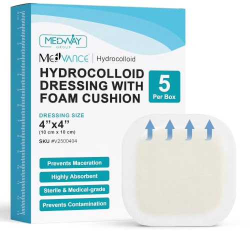 MedVance™ Hydrocolloid – Självhäftande Hydrocolloidförband med Kant och Skumkudde, 10 cm x 10 cm, Förpackning med 5 Förband