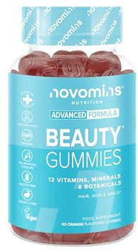 Beauty Gummies with Vitamin A, C, E & Zinc - Hair Skin and Nails Vitamins - Biotin Hair Growth Vitamins for Hair Care - Biotin Gummies for Hair Growth - 60 Gummies - Novomins