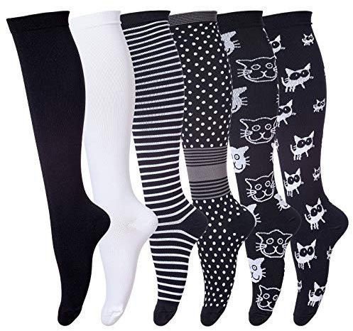 LEOSTEP Compression Socks for Men & Women (6Pair) Non-Slip Long Tube Ideal for Running,Nursing,Circulation & Recovery Boost Stamina, Hiking Travel & Flight Socks 20-30 mmHg