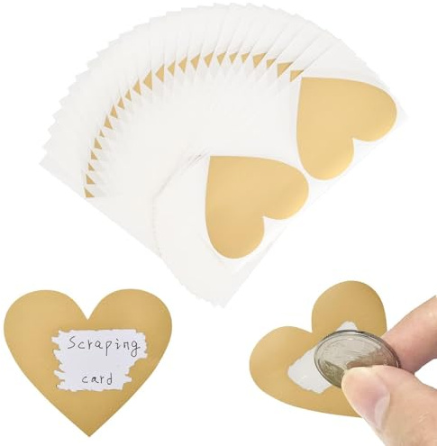 AIBAOBAO 50Pcs Pegatinas Rasca y Gana CorazóN, Tarjeta Rasca Etiqueta Pegatina 7 * 8cm, Scratch Sticker Para Cuenta Diy, Cubierta De Tarjeta Para Rascar, Postal, Texto, Carta Sorpresa