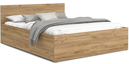 FurnitureByJDM Bett 180x200 mit Stauraum – Doppelbett mit Bettkasten und aufklappbarem Lattenrost – Modernes Stauraumbett mit Liftfunktion (Eiche Craft)