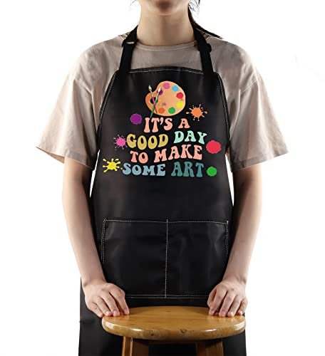 WZMPA Artist Painters Apron With Pockets Art Teacher Gift It's A Good Day To Make Art Adjustable Apron For Art Lover Student, Make Art Apron Bl