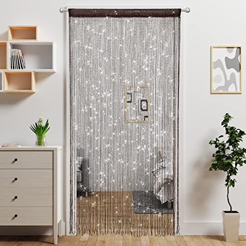Atsweetlife Door String Curtain Doorway Beads Curtains,Hanging Room Divider Beaded Decor Hippie Glitter Fringe Panel Closet Window Doors Sequin Sheer Boho Doors Tassel (Coffee)