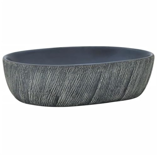 vidaXL Lavabo sobre Encimera Ovalado, Lavamanos de Tocador, Lavabo de Fregadero, Lavamanos sobre Encimera para Baño Aseo, Cerámica Negro y Gris