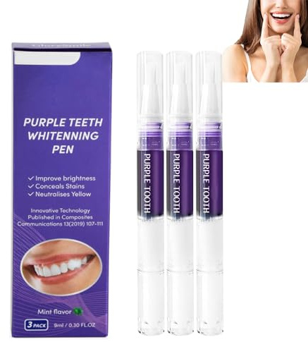Zahnaufhellung Stift, Purple Teeth Whitening Pen 3 Stück, Schnelles Bleaching Zähne Anwendungen, Zähne Aufhellen Effektiv Flecken Entfernen, Zahnweiss Stift