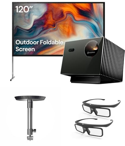 Valerion Outdoor Cinema Bundle - Includes Valerion Pro2 4k Projector + 120 Outdoor Potable Screen + Ceiling Mount Bracket + 3D Glasses