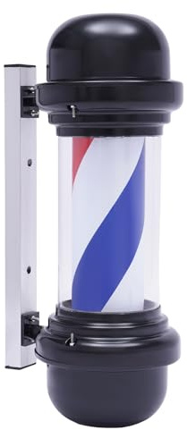HazLope Lámpara de salón de 20 pulgadas con fuente de luz LED, color rojo, blanco y azul, a rayas, giratoria, para salones de peluquería, spa, terrazas, restaurantes, cafeterías