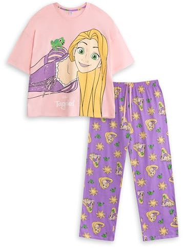 Disney Tangled Rapunzel Womens Pink Short Sleeve Long Leg Pyjama Set | Sleepwear with Movie Theme Print | Comfortable Nightwear for Relaxation Merch - XX-Large
