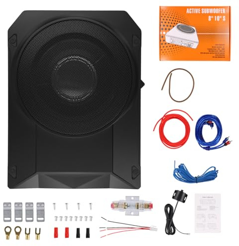 Realdio Ultratunn automatisk subwoofer, lämplig för sedan/lastbilar, med inbyggd förstärkare, monterad under sätena, maximal effekt 1 000 W, 10 tums kompakt subwoofer.