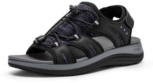 FitVille Women's Orthopedic Wide Sandals with Arch Support Breathable Adjustable Strap Comfortable Walking Sandals For Plantar Fasciitis, Swollen Feet