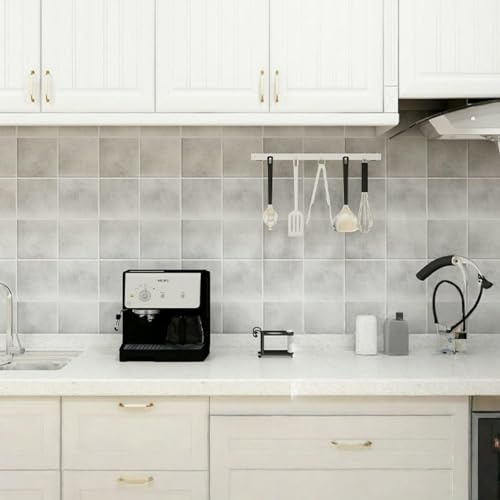 ESSMOKO Papel tapiz Papel tapiz autoadhesivo de PVC resistente a altas temperaturas resistente al agua y al aceite efecto baldosa cerámica de imitación para cocina estilo retro gris 45 * 1000cm