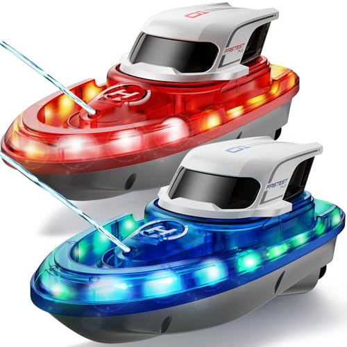 SYMA Ferngesteuertes Boot 2er Set für Kinder 8-12 Jahre, RC Rennboote mit LED & Wasserspray, 20 Min pro Boot, 40 Min Gesamt, Spielzeug für Pool & See, Geschenk für Jungen & Mädchen