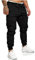 SOMTHRON Herren Elastische Taille Gürtel Baumwolle Jogging Sweat Hosen Plus Size Mode Lange Sports Cargo Hosen Shorts mit Taschen Joggers Activewear Hosen, Black, M