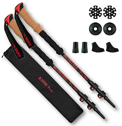 Bastones de Trekking telescópicos de Fibra de Carbono AltaiTrek PRO con Sistema de Bloqueo rápido, ultraligeros para Senderismo, montaña, Camping. Mango de Corcho Natural. Par