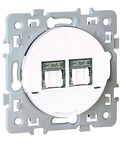 Double prise RJ45 Cat6 Grade3 Square - Multimédia STP - 250V - Blanc